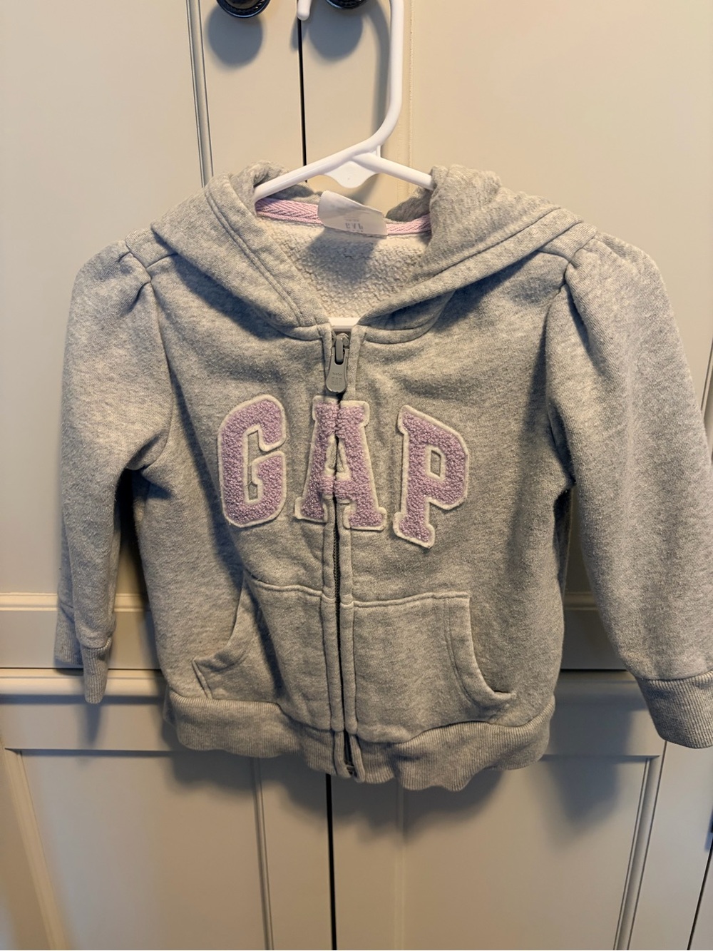 GAP Light Gray Hoodie with Lilac Logo